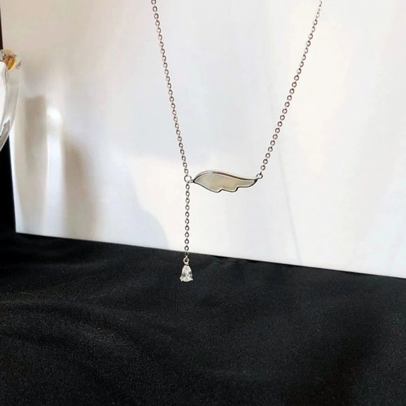 925 Sterling Silver Diamond Angel Wing Necklace - Picture 3 of 6